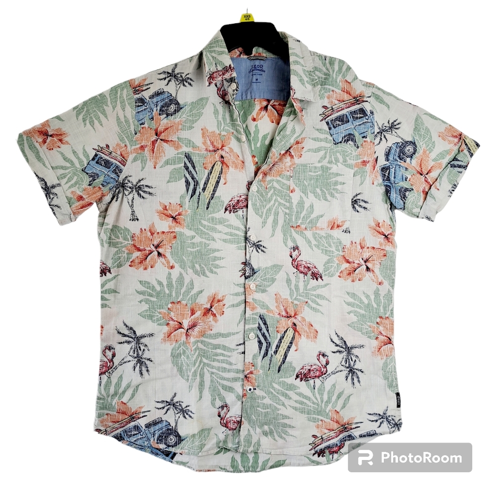 IZOD Saltwater Men's Button Down Short Sleeve Floral Shirt Size M
